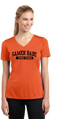 Gamer Babe "Your Town"  Classic "ORANGE" Short Sleeve V Neck T-Shirt for Ladies